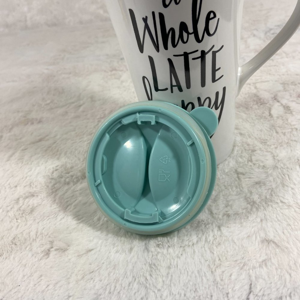 “A Whole Latté Happy” Hallmark Ceramic Travel Mug with lid Hallmark - Picture 6 of 8